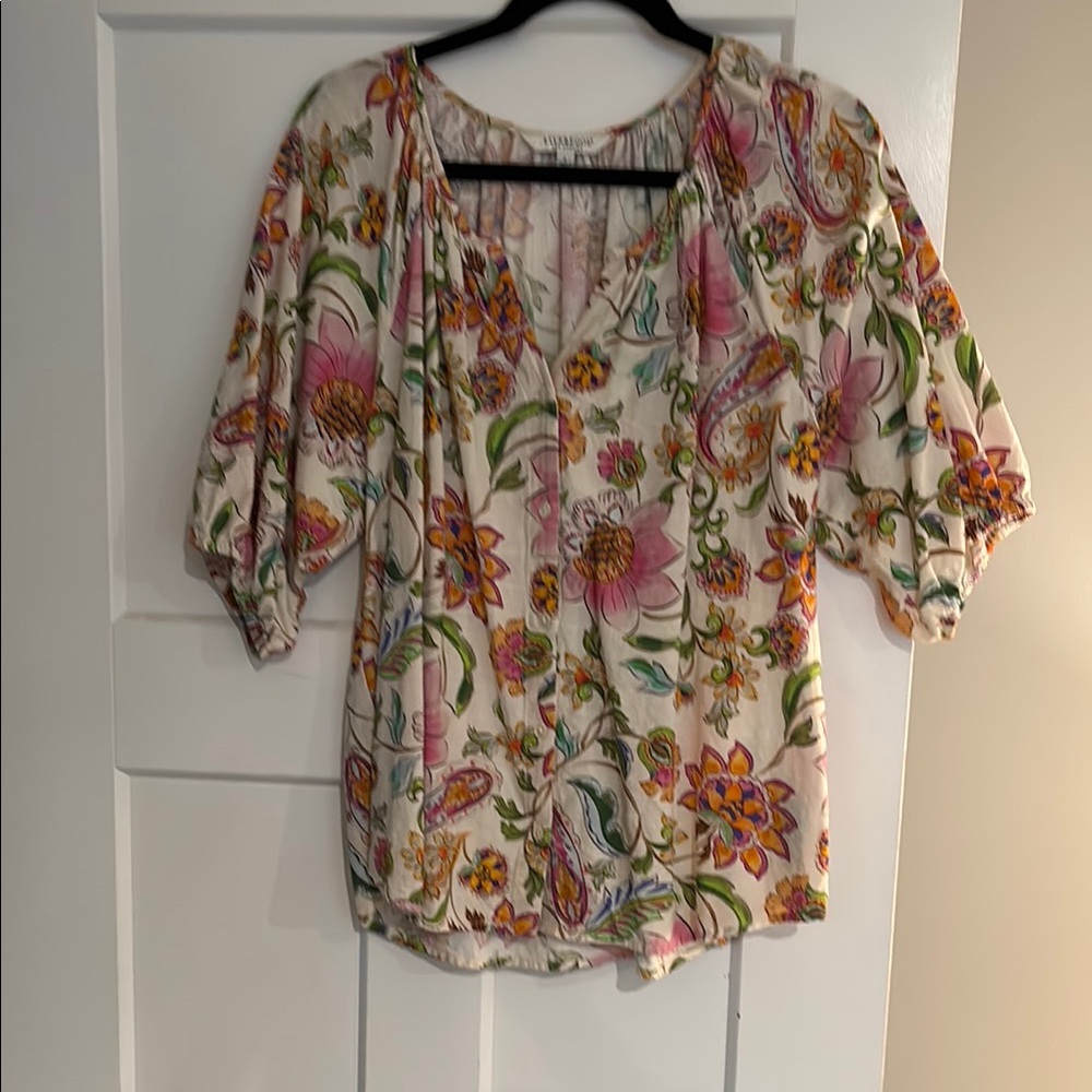 Liverpool Floral Blouse with Pink and Green Accents